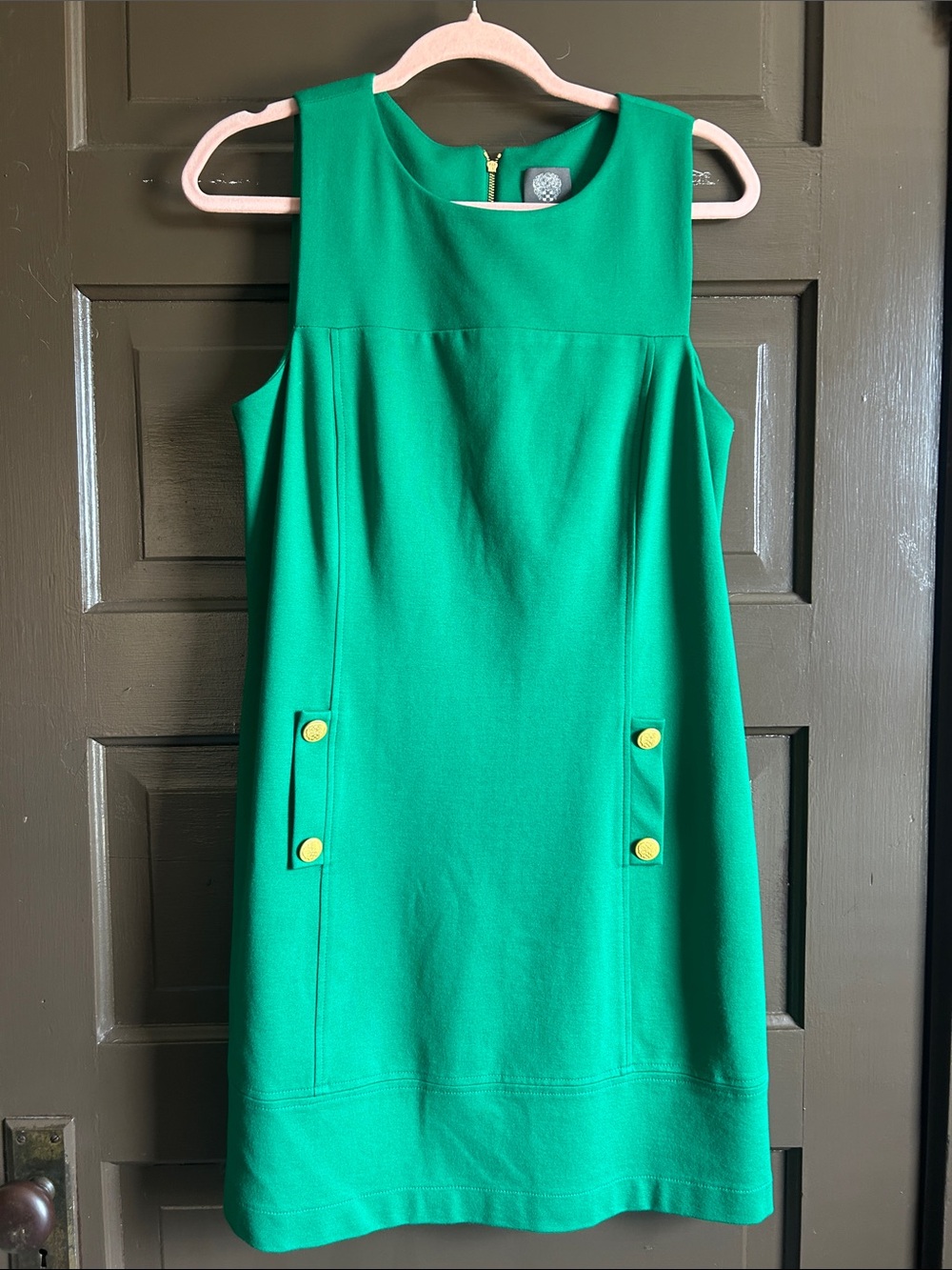 Vince Camuto Green Mini Dress with Yellow Buttons